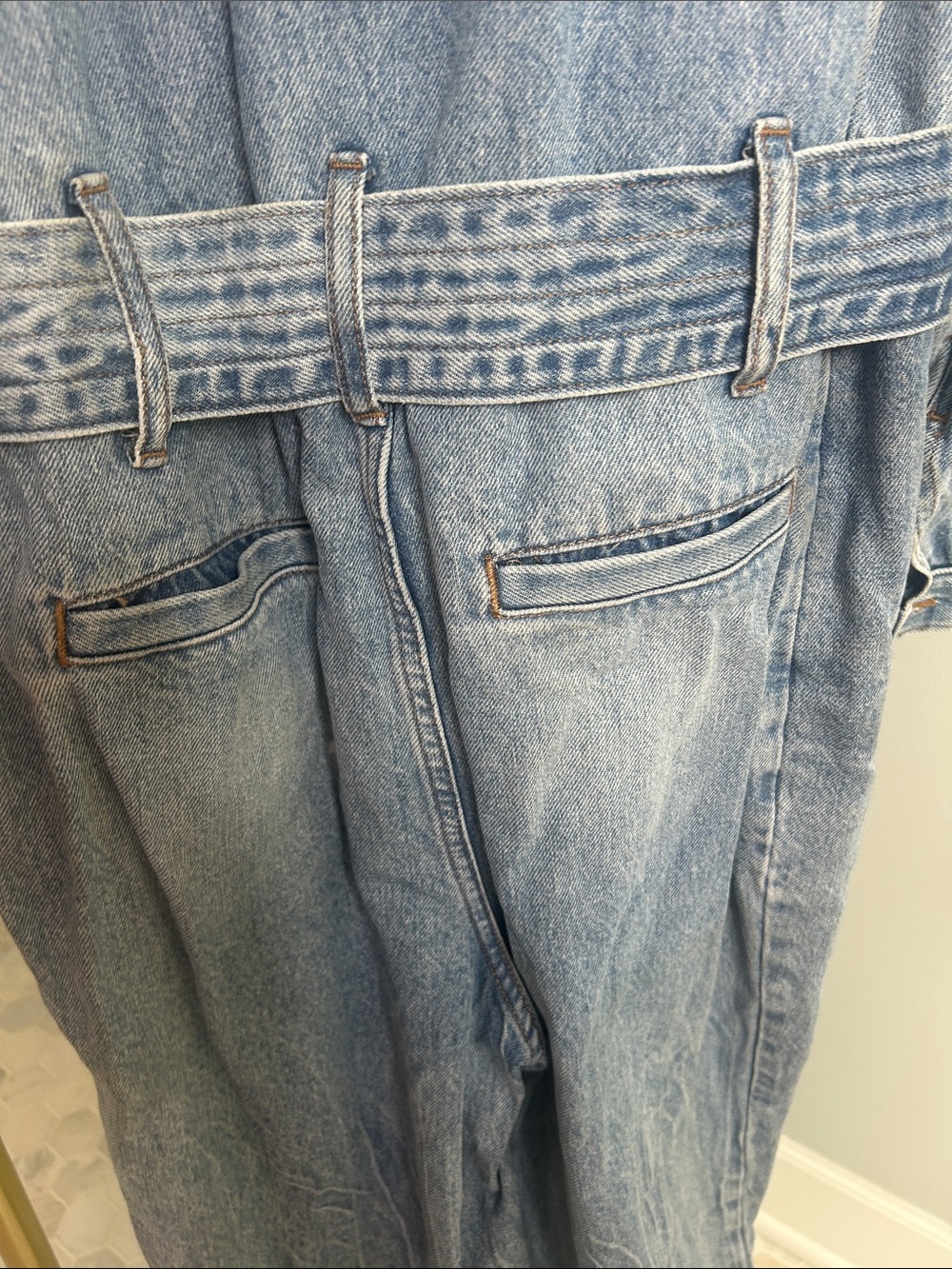 Express Light Blue Denim Jumpsuit - Picture 9 of 9